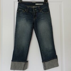 DKNY Cropped Rolled Tab Straight Boot Cut Capri Blue Denim Jeans Pants Size 3